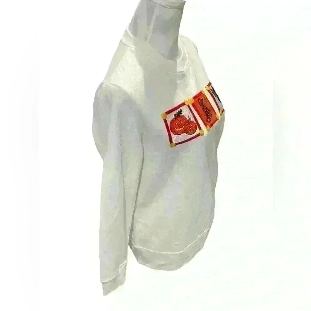Halloween Holiday Editions White crewneck Halloween Embroidered Patchwork Sz S - Picture 4 of 9